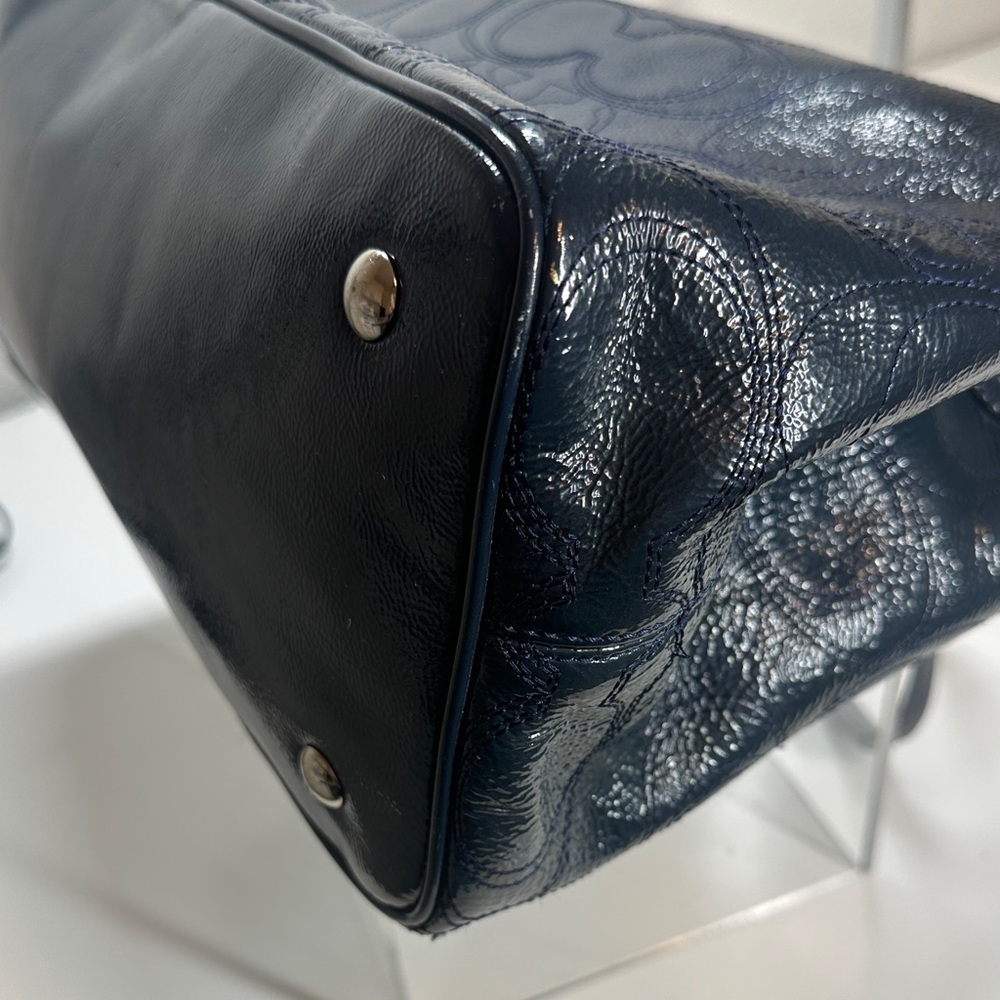 Coach Madison Navy Patent Leather Satchel Shoulder Bag - Picture 13 of 15